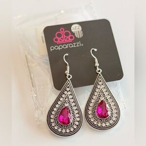Paparazzi Silver Earrings with Pink Gemstone